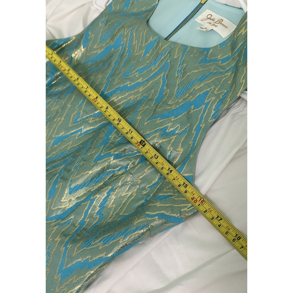 Beautiful JB Julie Brown A-Line Dress, Teal Blue Gold Iridescent Women's Sz 4 - Picture 7 of 8